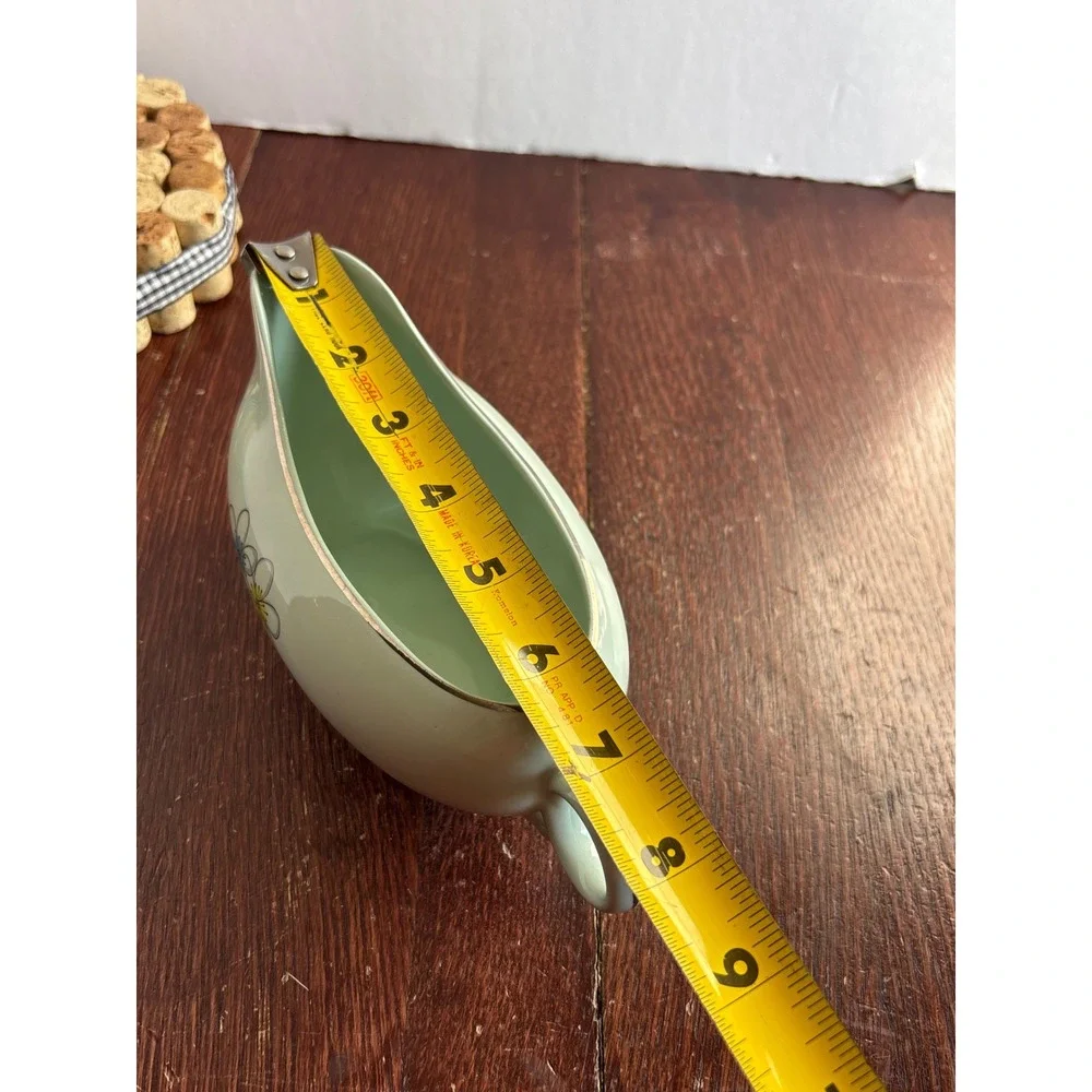 Vintage Mid‎ Century Mint Green Floral Gravy Boat Atomic Flower Ceramic Gold Rim